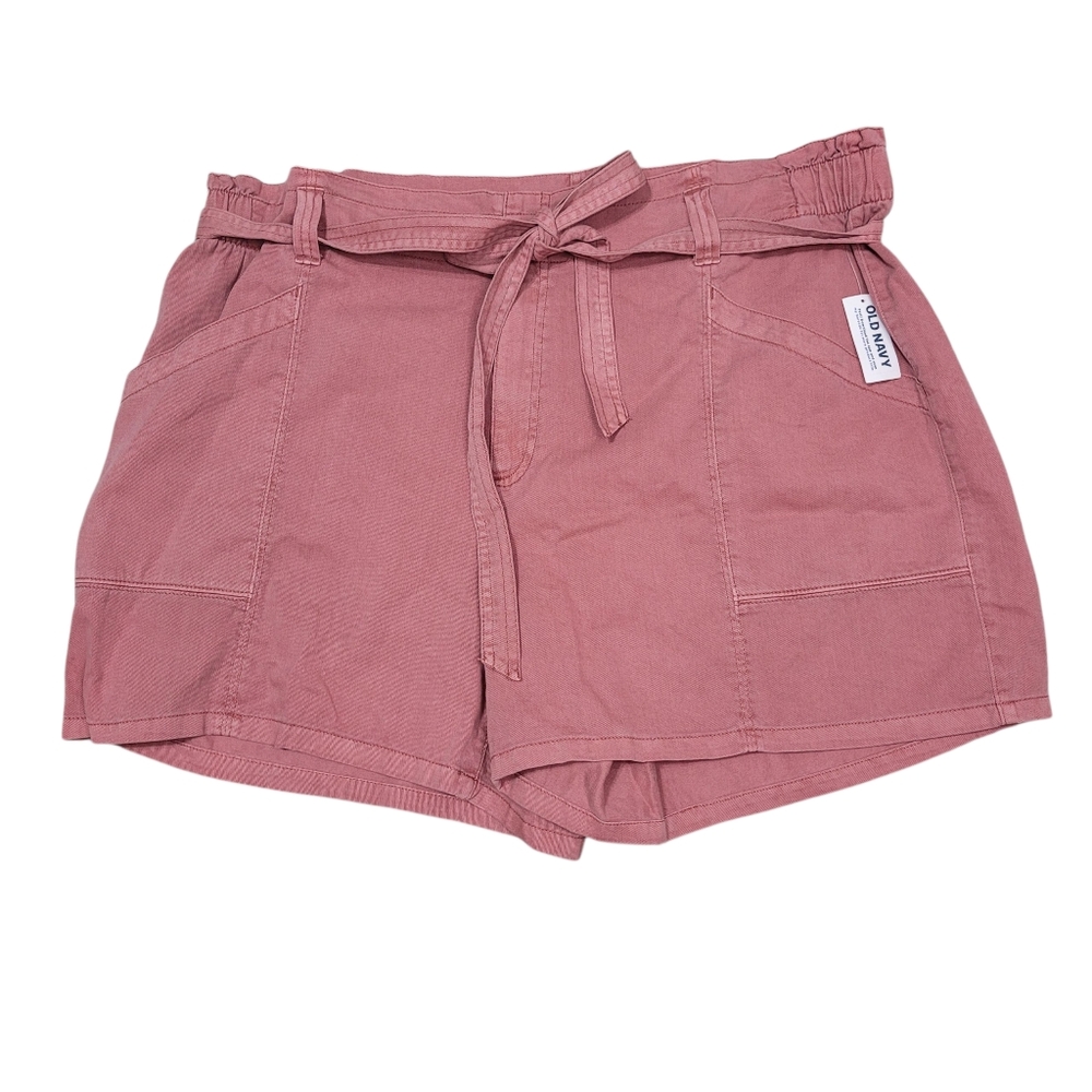 Old Navy High Rise Belted Paperbag Waist Shorts Size XL New Dusty Red Cotton